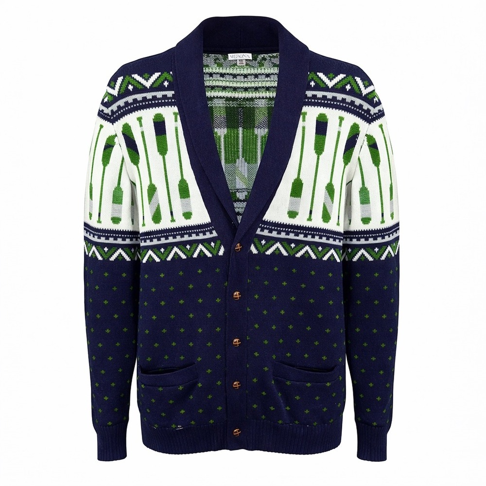 Merona Blue Oars Nautical Fair Isle Cardigan Sweater Mens Size L Cotton Classic